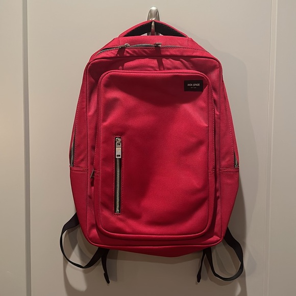 Jack spade backpack - used once.  Red with plaid interior. - Picture 2 of 6